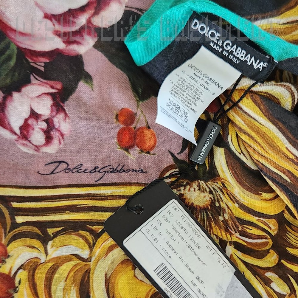 DOLCE & GABBANA modal & cashmere blend BAROQUE ROSES fringed 52"x77" long Shawl - Picture 3 of 5